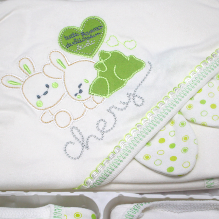 Set maternitate bumbac antialergic, nou-nascut, Rabbits, Lime- 11 piese [3]