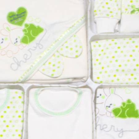 Set maternitate bumbac antialergic, nou-nascut, Rabbits, Lime- 11 piese [1]