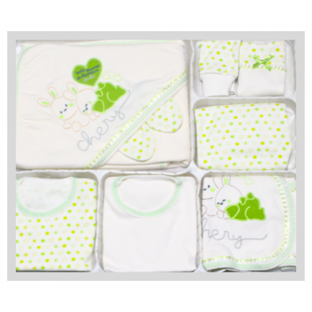 Set maternitate bumbac antialergic, nou-nascut, Rabbits, Lime- 11 piese [0]
