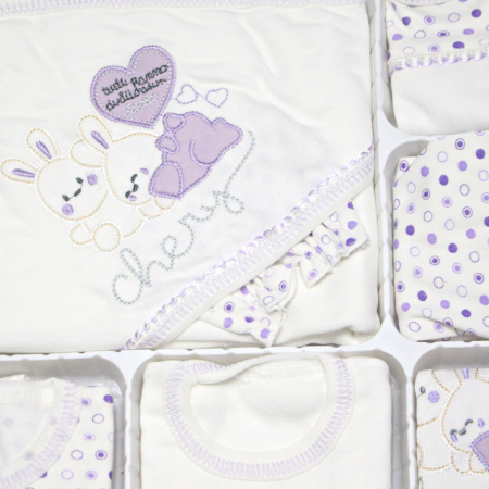 Set maternitate bumbac antialergic, nou-nascut, Rabbits, Lavender- 11 piese [4]
