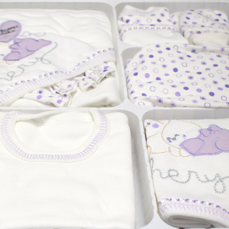 Set maternitate bumbac antialergic, nou-nascut, Rabbits, Lavender- 11 piese [3]