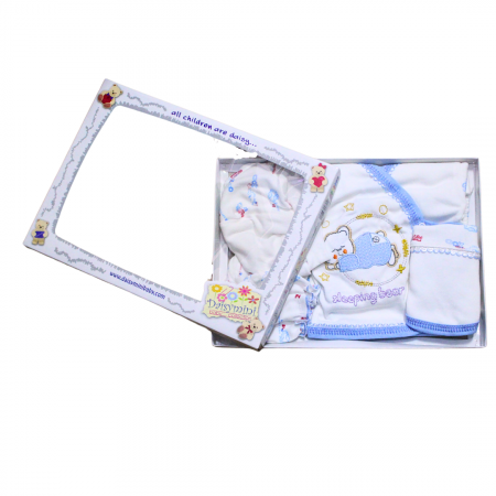 Set maternitate bumbac, nou-nascut, Sleeping bear, Blue - 5 piese, BebePrice [2]