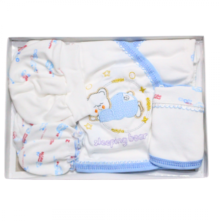 Set maternitate bumbac, nou-nascut, Sleeping bear, Blue - 5 piese, BebePrice [0]