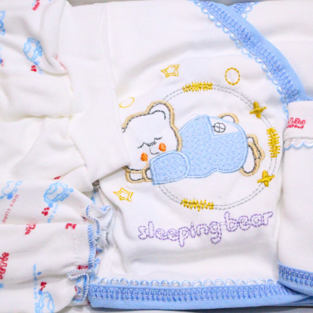 Set maternitate bumbac, nou-nascut, Sleeping bear, Blue - 5 piese, BebePrice [1]