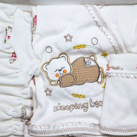 Set maternitate bumbac, nou-nascut, Sleeping bear, Brown- 5 piese, BebePrice [1]