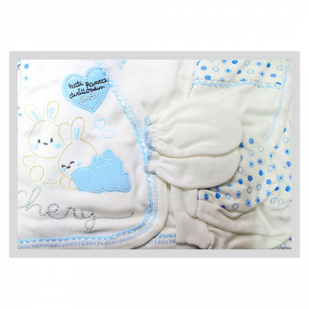 Set maternitate bumbac nou-nascut (0-3 luni), Bebelax, Rabbits, white-blue- 5 piese [0]