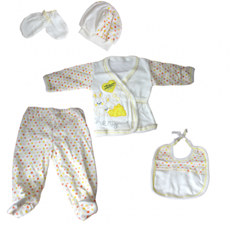 Set maternitate bumbac nou-nascut, Rabbits, Yellow - 5 piese [5]