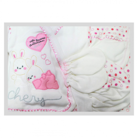 Set maternitate bumbac nou-nascut (0-3 luni), Bebelax, Rabbits, white-pink- 5 piese [0]