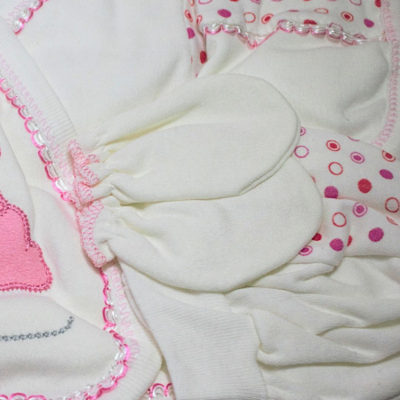 Set maternitate bumbac nou-nascut (0-3 luni), Bebelax, Rabbits, white-pink- 5 piese [1]