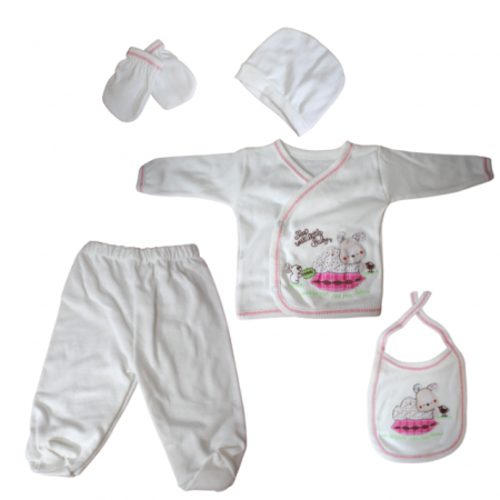 Set maternitate bumbac nou-nascut,Sleepy rabbit, Pink - 5 piese [2]