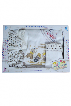 Seturi maternitate nou nascut - Set maternitate bumbac nou-nascut (0-3 luni), Daisymini, Super Friends, brown- 5 piese