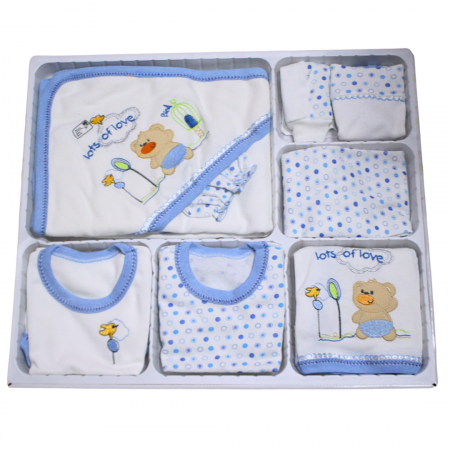 Set maternitate bumbac antialergic, nou-nascut (0-3 luni), Bear, white-blue - 11 piese, BebePrice [0]