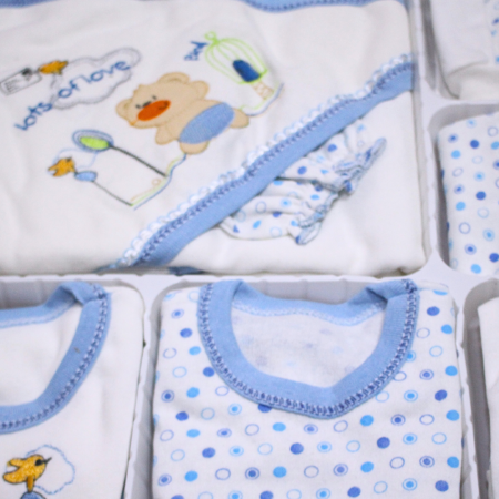 Set maternitate bumbac antialergic, nou-nascut (0-3 luni), Bear, white-blue - 11 piese, BebePrice [1]