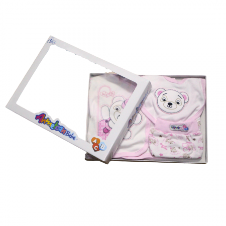 Set maternitate bumbac, nou-nascut, Bear, Pink - 5 piese, BebePrice [3]