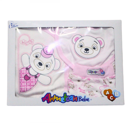Set maternitate bumbac, nou-nascut, Bear, Pink - 5 piese, BebePrice [4]