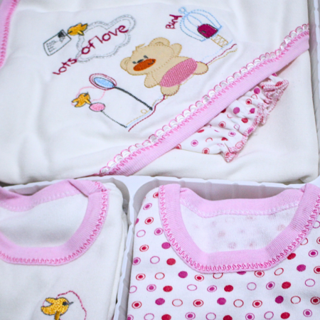 Set maternitate bumbac antialergic, nou-nascut (0-3 luni), Bear, white-pink - 11 piese, BebePrice [1]