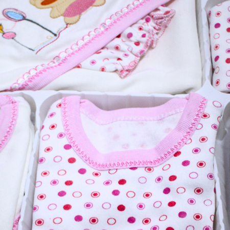 Set maternitate bumbac antialergic, nou-nascut (0-3 luni), Bear, white-pink - 11 piese, BebePrice [2]