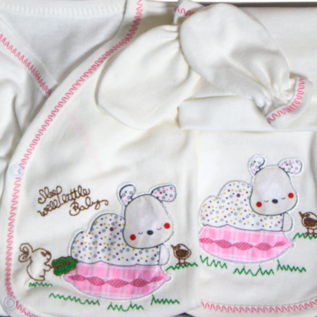Set maternitate bumbac nou-nascut,Sleepy rabbit, Pink - 5 piese [1]
