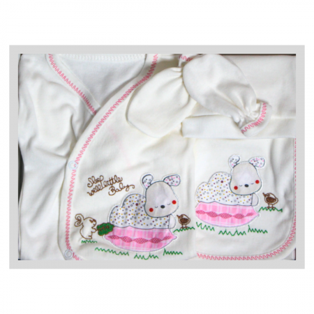 Set maternitate bumbac nou-nascut,Sleepy rabbit, Pink - 5 piese [0]