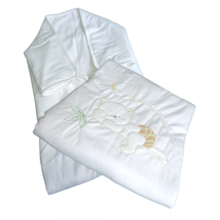 Set Păturica Port Bebe – Căciuliță - Botoșei  din catifea White Cream [3]