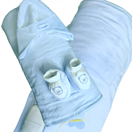 Set Păturica Port Bebe – Căciuliță - Botoșei  din catifea Blue Ciel [6]