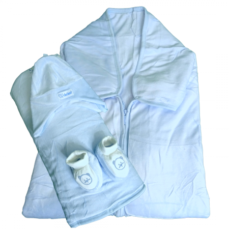 Set Păturica Port Bebe – Căciuliță - Botoșei  din catifea Blue Ciel [2]