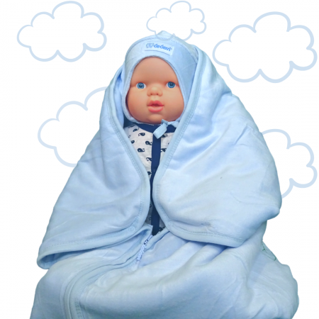 Set Păturica Port Bebe – Căciuliță - Botoșei  din catifea Blue Ciel [0]