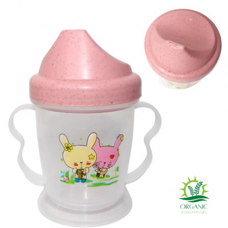 Set hranire bebe, rotund, din material organic, Rabbits, Powder Pink- 3 piese [4]