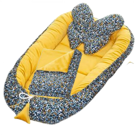 Set Premium Baby Nest Velvet, cuib bebelusi cu perna si pilota, Pineapple, BebePrice [3]
