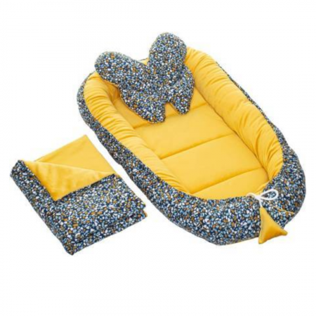 Set Premium Baby Nest Velvet, cuib bebelusi cu perna si pilota, Pineapple, BebePrice [0]