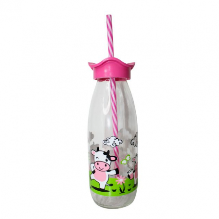 Sticla cu pai si capac, Cow, Pink, 500 ml [0]