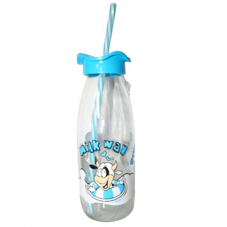Sticla cu pai si capac, Cow, Blue, 500 ml [0]