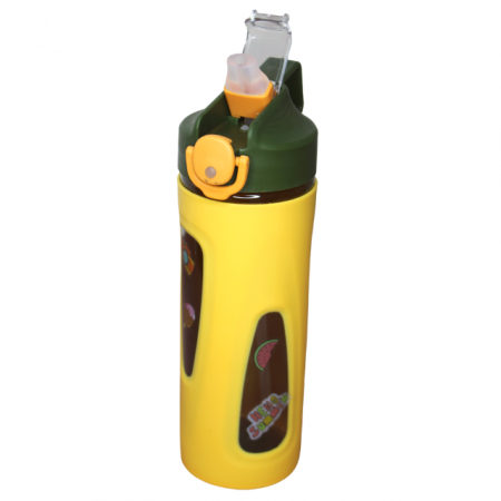 Sticla de apa cu pai, din plastic, Hello Summer, Yellow [2]
