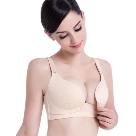 Sutien pentru alaptare cu datela pe spate din bumbac, cu deschidere in fata, Bloom, Beige [5]