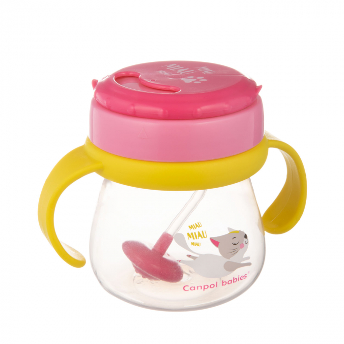 Cana sport cu pai si supapa mobila, Canpol babies®, 250 ml, fara BPA, roz [2]