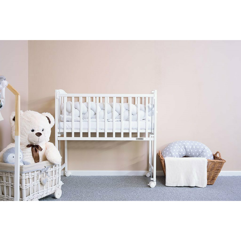 Patut din lemn certificat FSC cu laterala culisanta 90x40 cm Mateo New Baby White [7]