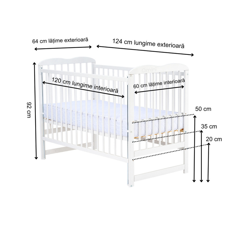 Patut din lemn Agata 120x60 cm cu laterala culisanta din lemn de pin Alb - Qmini [4]