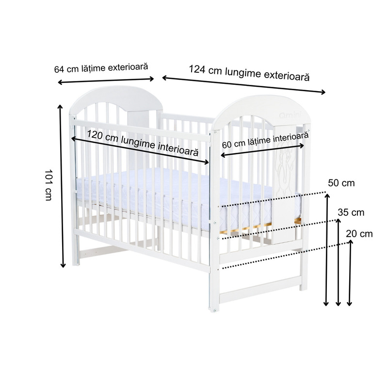 Patut din lemn Julia II Elefantel 120x60 cm cu laterala culisanta Alb - Qmini [4]