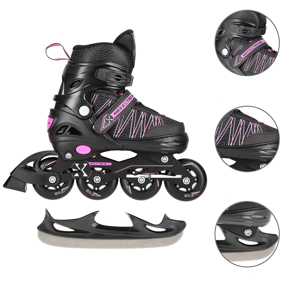 Role Reglabile 2in1 Nils Extreme NH11912A Negru/Roz [7]