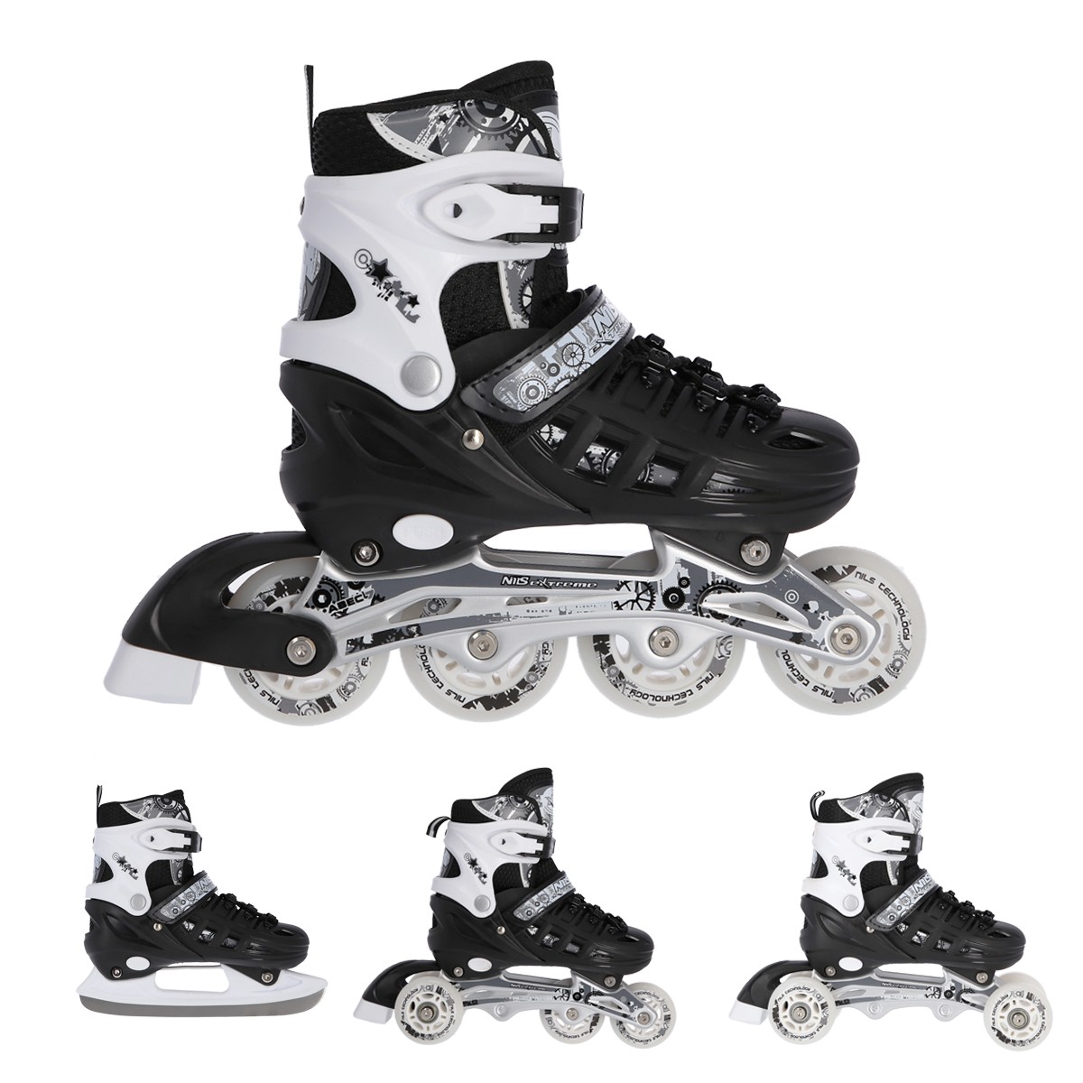Patine de gheata - Role Reglabile 4in1 Nils Extreme NH10905-Negru