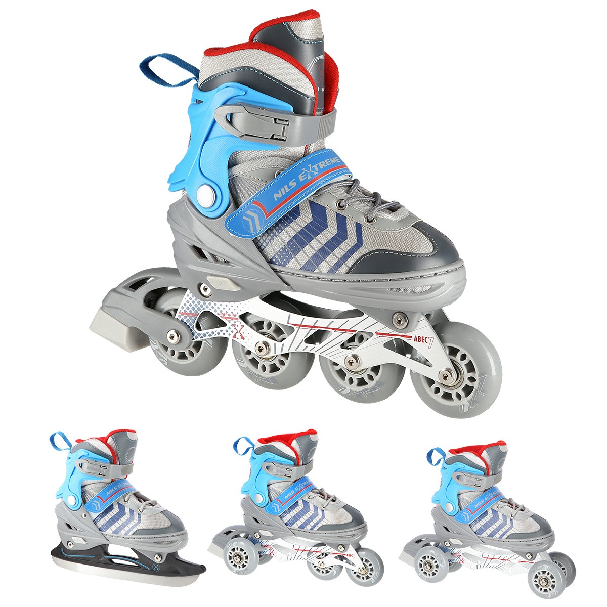 Patine de gheata - Role Reglabile 4in1 Nils Extreme NH18192 Gri/Albastru