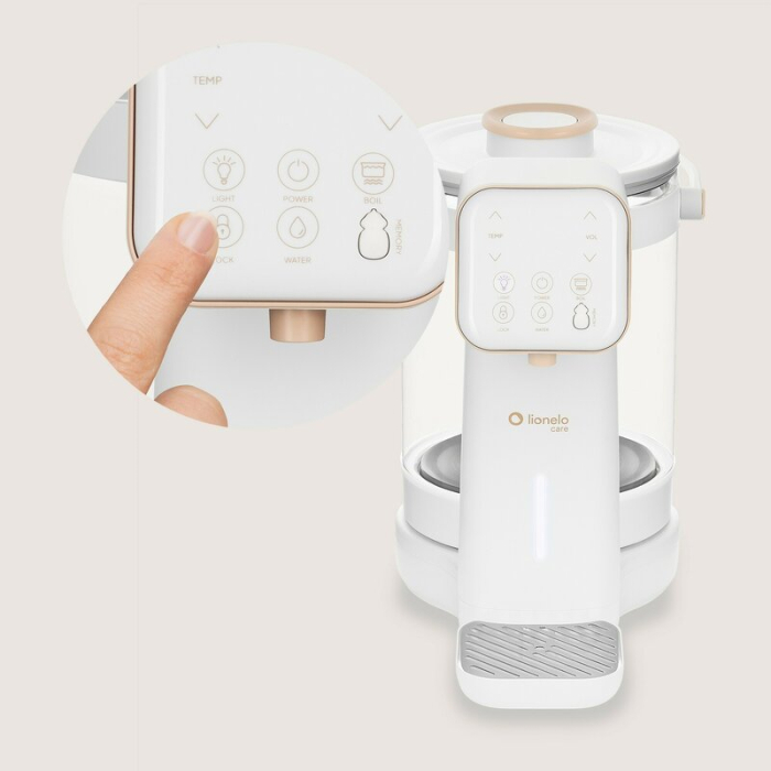 Aparat pentru incalzirea si declorizare apei Lionelo Babypresto 2.0, Pentru lapte parf, Lampa UV, Rezervor 3l, Lumina de noapte, Dozare 30- 300 ml, 1200 W, Afisaj digital, Alb [22]