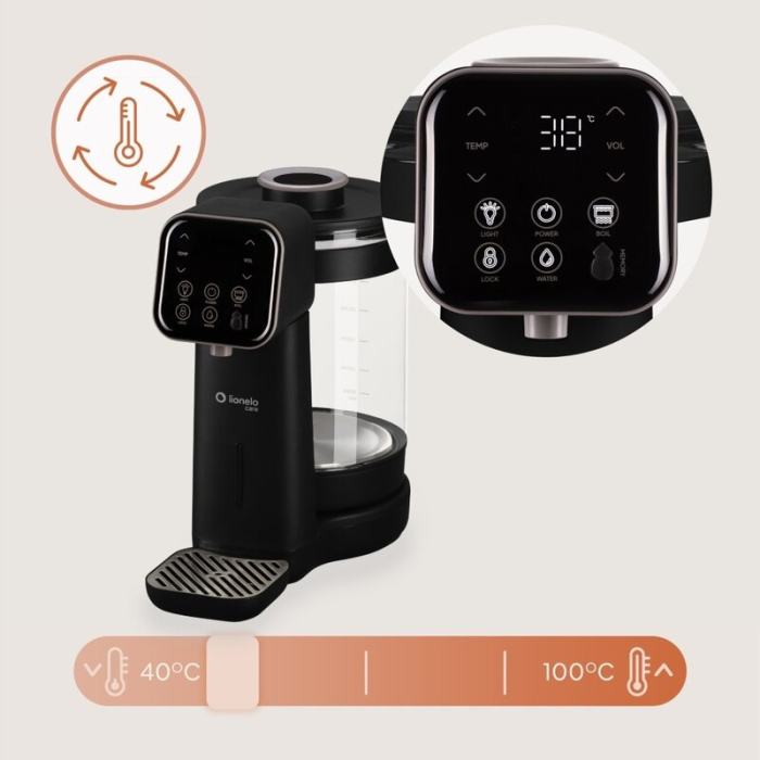 Aparat pentru incalzirea si declorizarea apei, Lionelo, Babypresto 2.0, Pentru lapte parf, Lampa UV, Rezervor 3l, Lumina de noapte, Dozare 30- 300 ml, 1200 W, Afisaj digital, Negru [18]