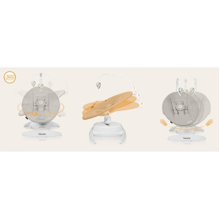 Balansoar, Lionelo, Iris, 2 in 1, Rotire 360 grade, Electric, cu 3 moduri de leganare, cu 5 trepte de viteza, cu 3 pozitii de inclinare, 12 melodii, Silentios, Pana la 9 kg, Bej [30]