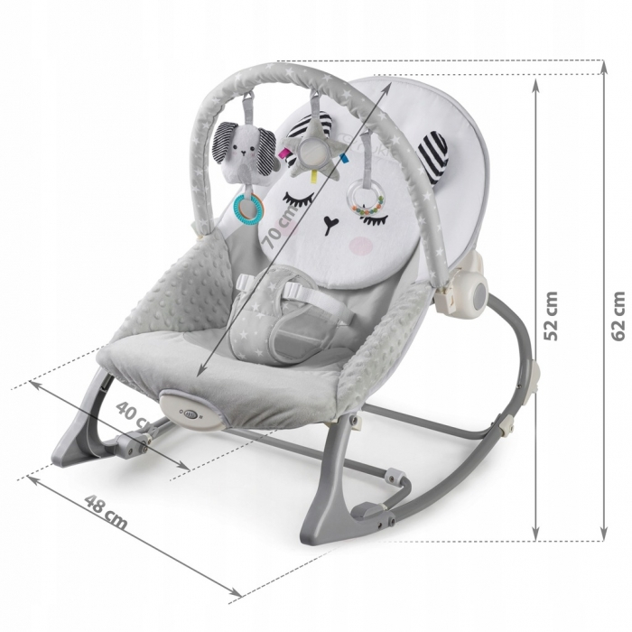 Balansoar multifunctional cu vibratii, panda, 3 jucarii, Nukido 705100, Gri [7]