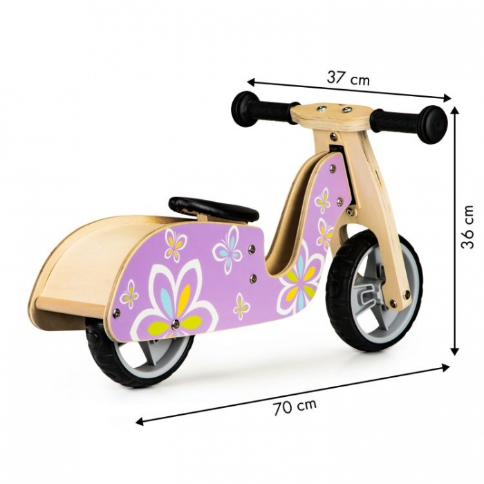 Bicicleta de echilibru din lemn cu roti EVA Ecotoys LC-V1330 - Violet cu fluturasi [6]