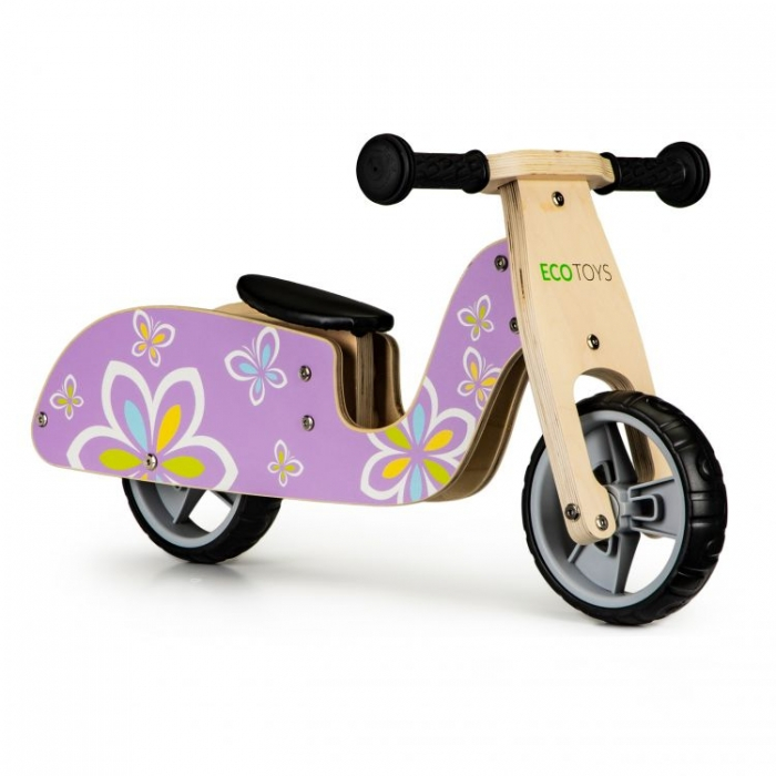 Bicicleta de echilibru din lemn cu roti EVA Ecotoys LC-V1330 - Violet cu fluturasi [3]