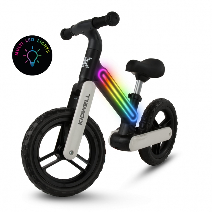 Bicicleta fara pedale, cadru nailon cu LED, roti EVA, Kidwell SUNO - Alb-Negru [3]