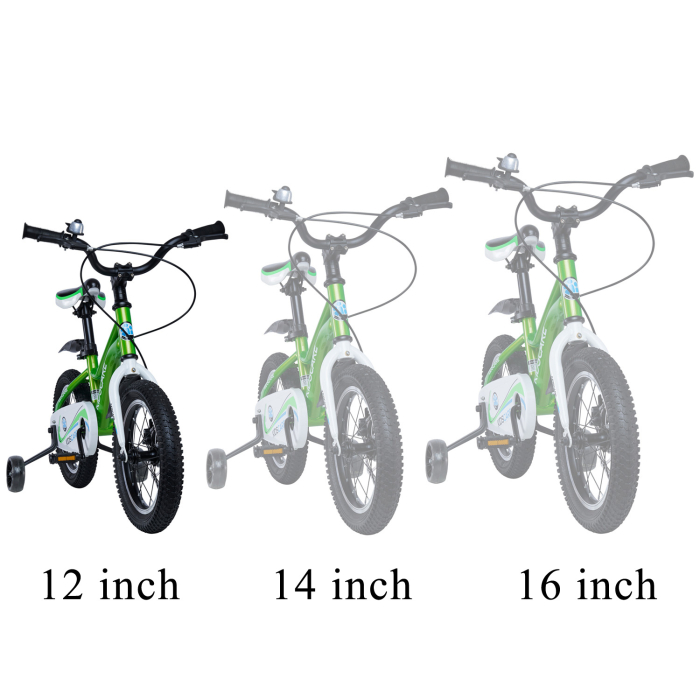 Bicicleta pentru copii 2-4 ani HappyCycles KidsCare, roti 12 inch, cu roti ajutatoare si frane pe disc, verde [6]