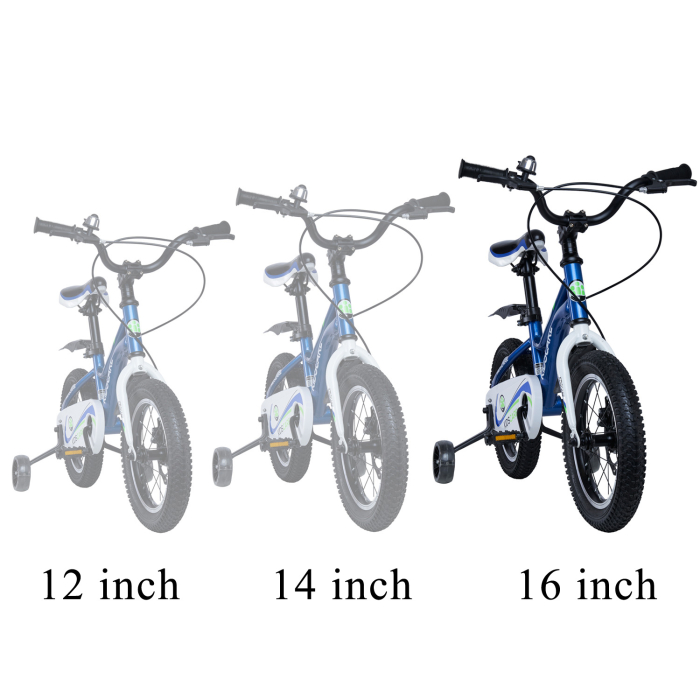 Bicicleta pentru copii 5-8 ani HappyCycles KidsCare, roti 16 inch, cu roti ajutatoare si frane pe disc, albastru [6]